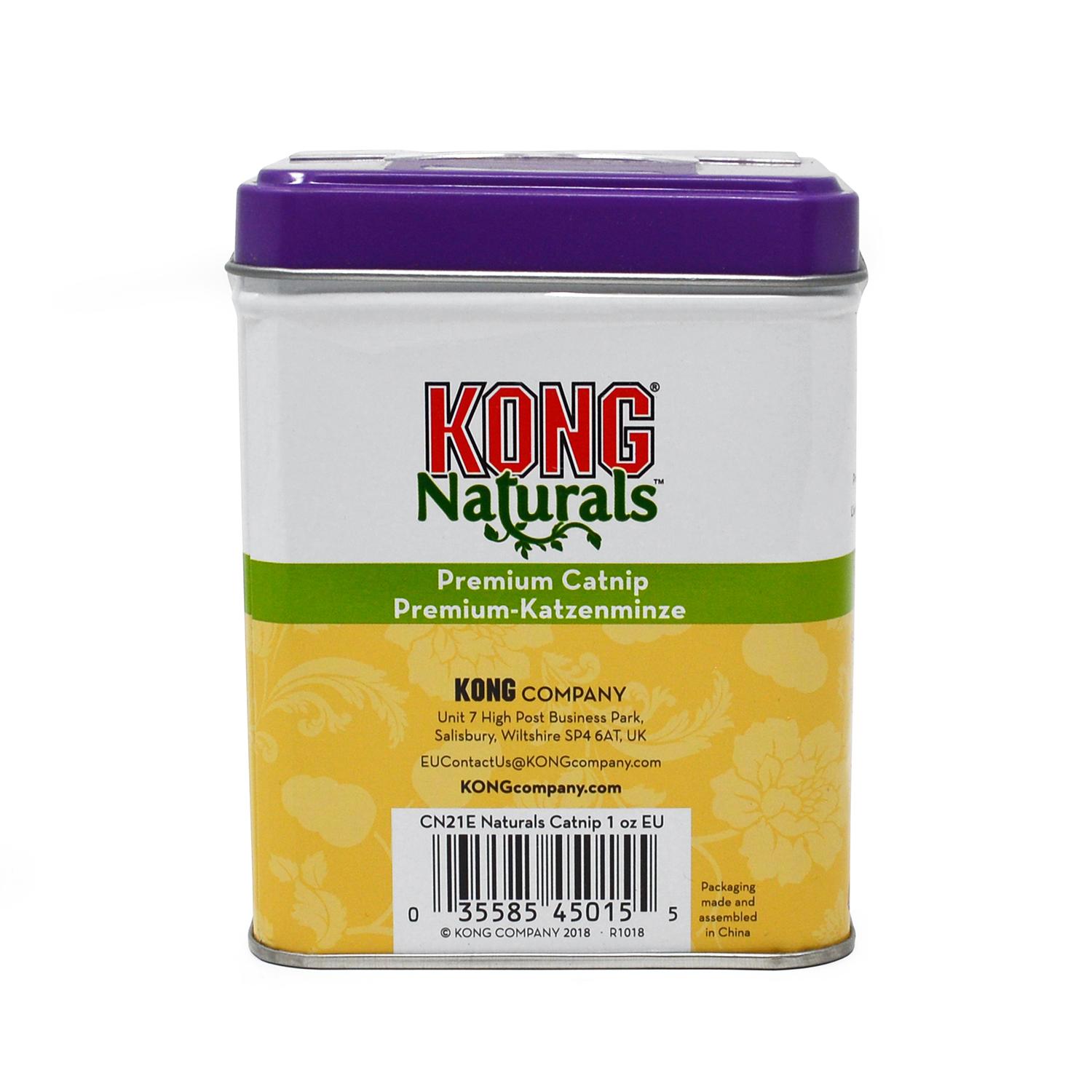Back of a tin of Kong Natural Catnip 28.3g