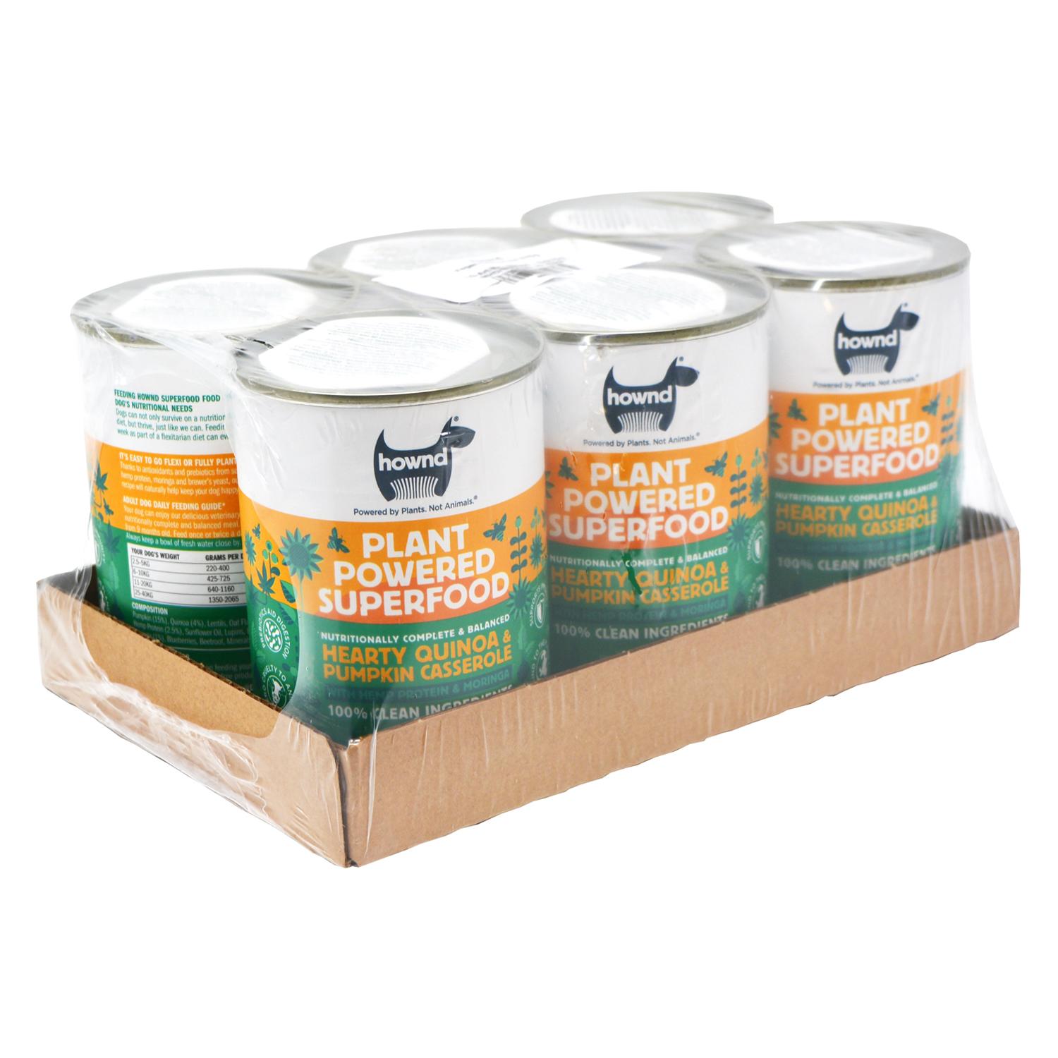 A bulk case of Hownd Quinoa and Pumpkin Casserole Complete Vegan Dog Food