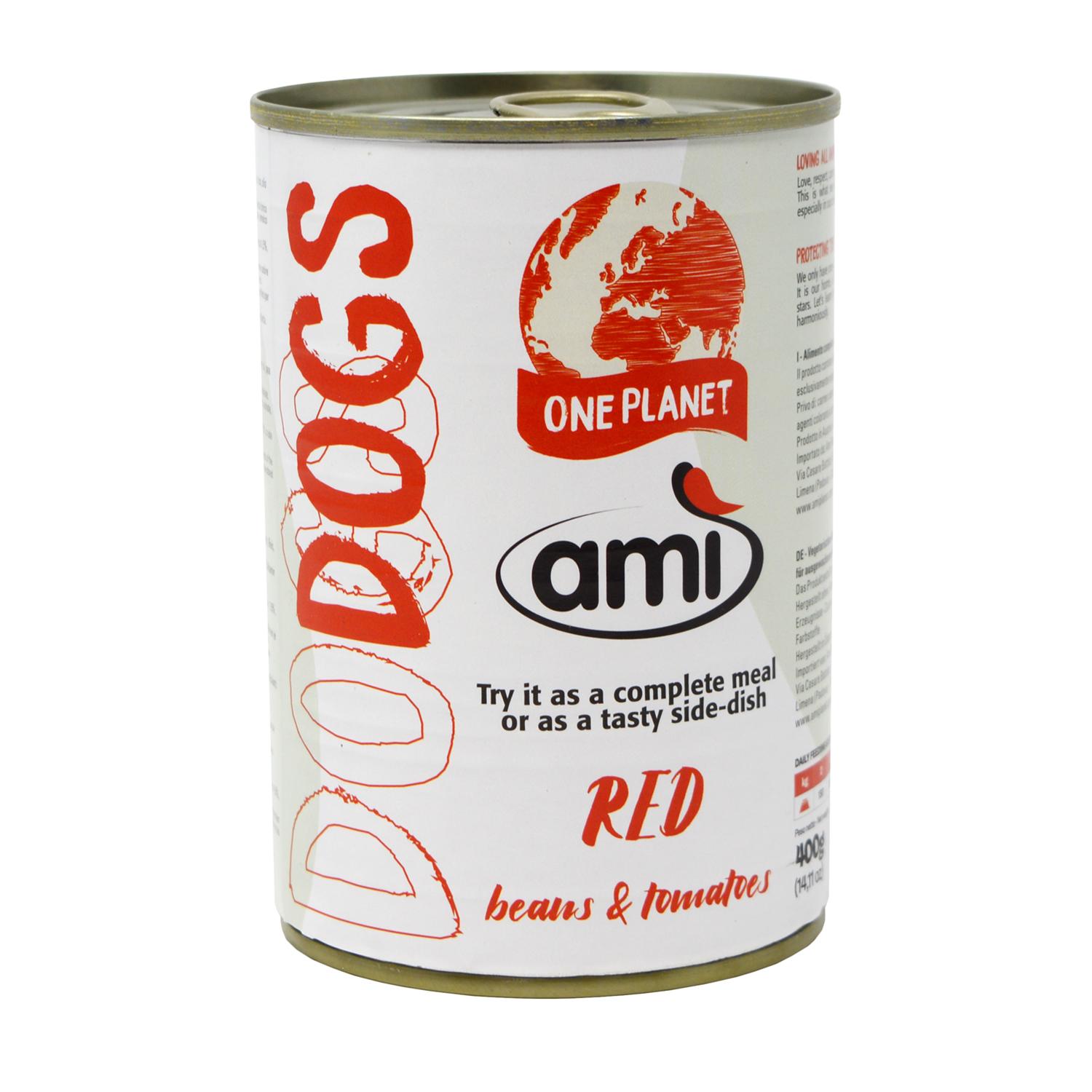 Front of a can of Ami V-Love Every day Wet Dog Food Red