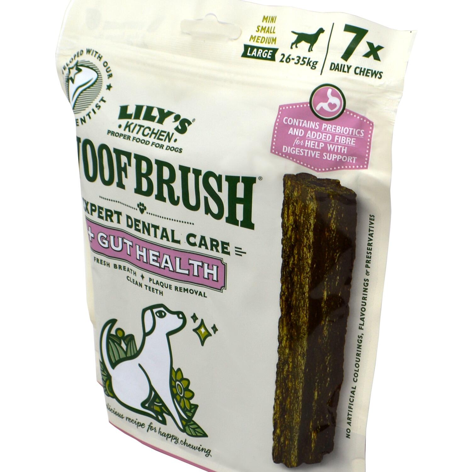 Close up of a large pack of Lily's Kitchen Grain Free Dental Dog Chews for digestive care