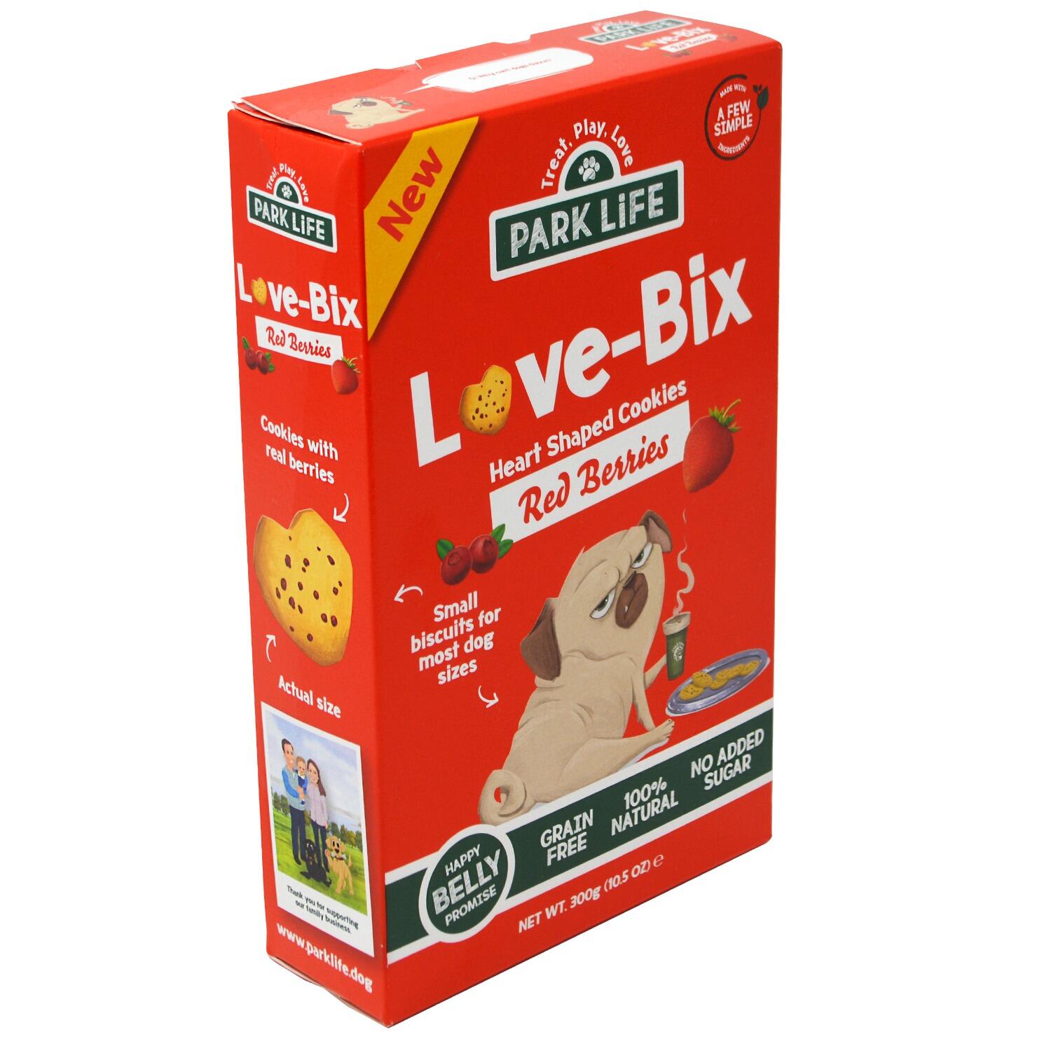 angled view of a box of grain free plant based dog biscuits from park life