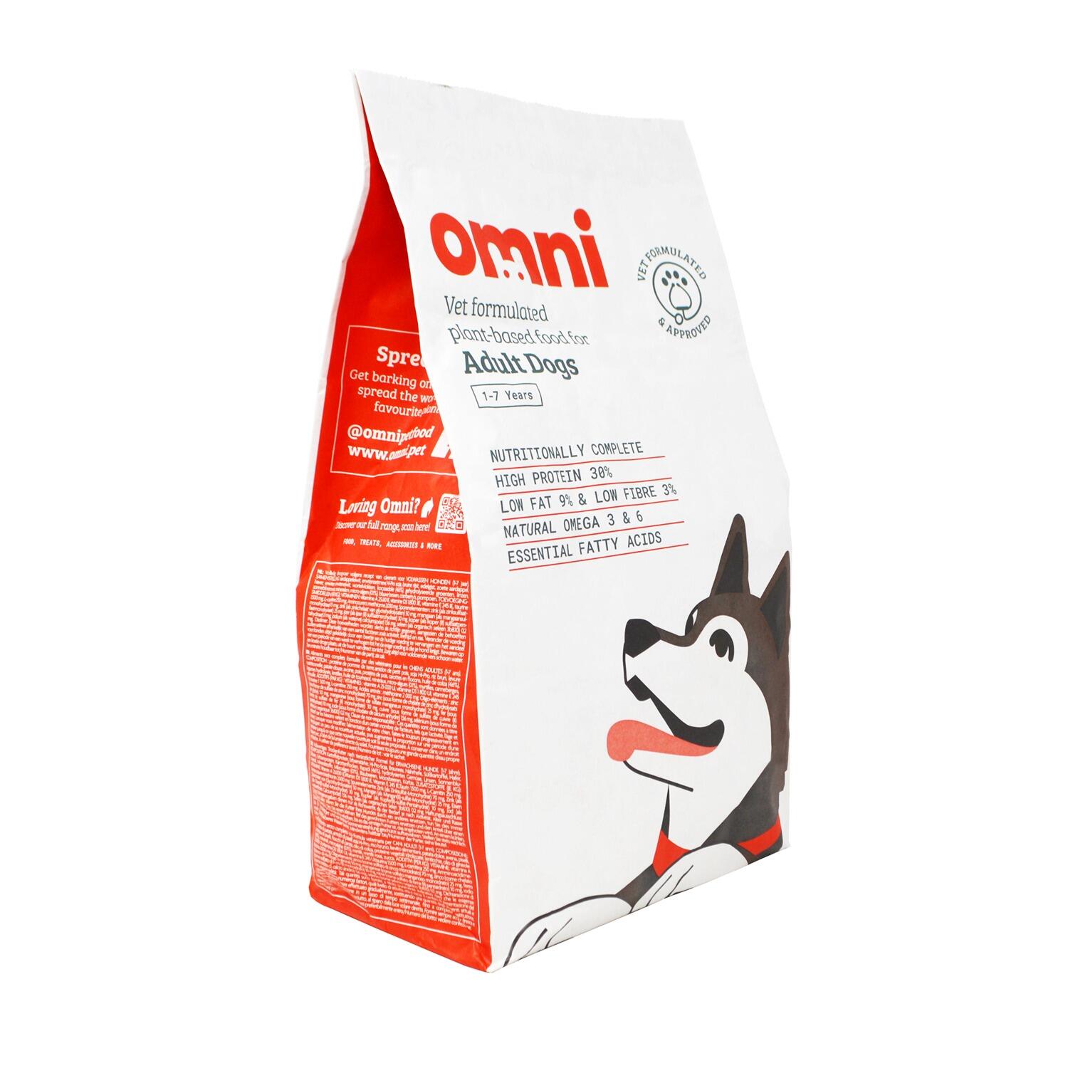 An Angled View of a pack of Omni COmplete Vegan Dog Food