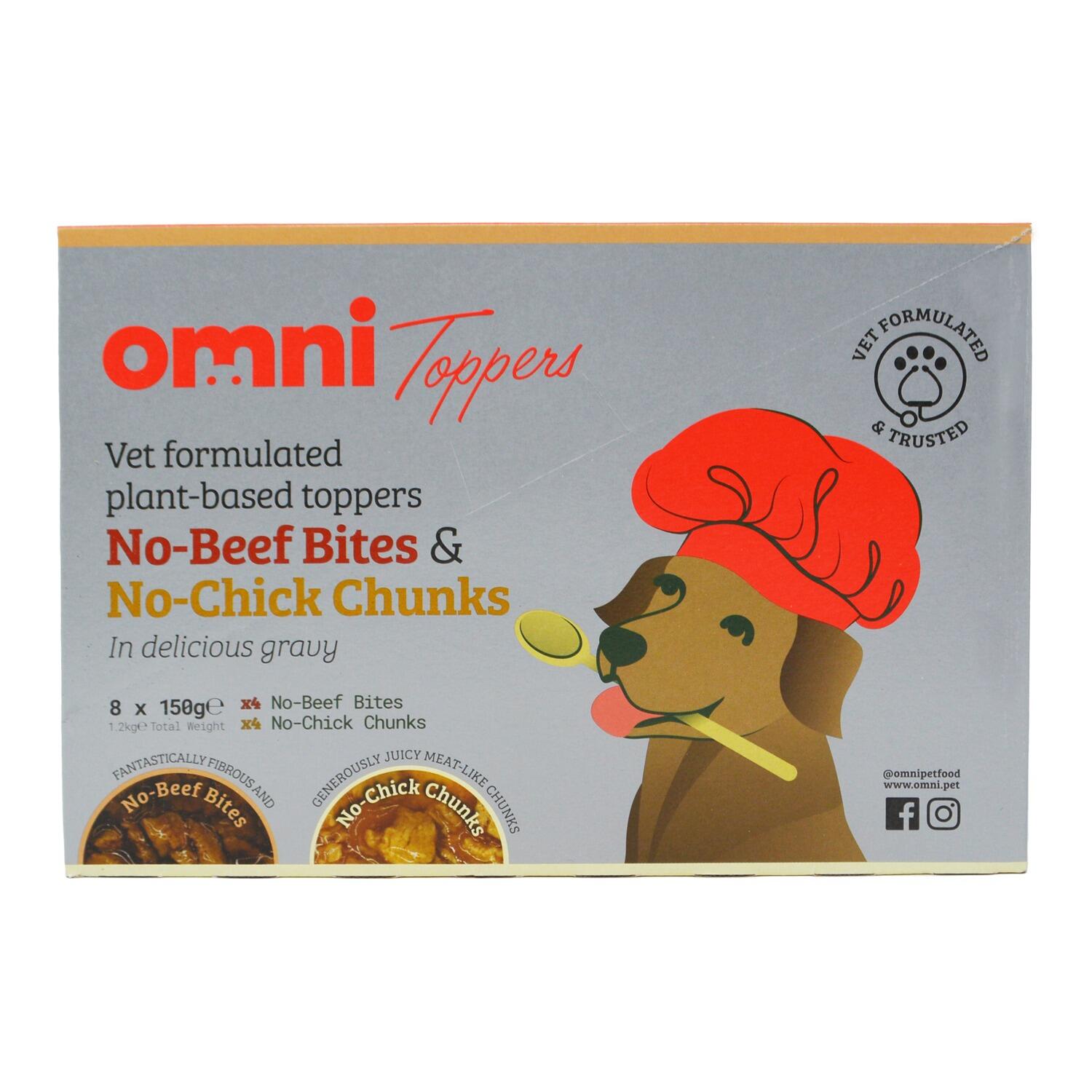 Front of a pack of Omni Meat-Free Toppers for Dogs