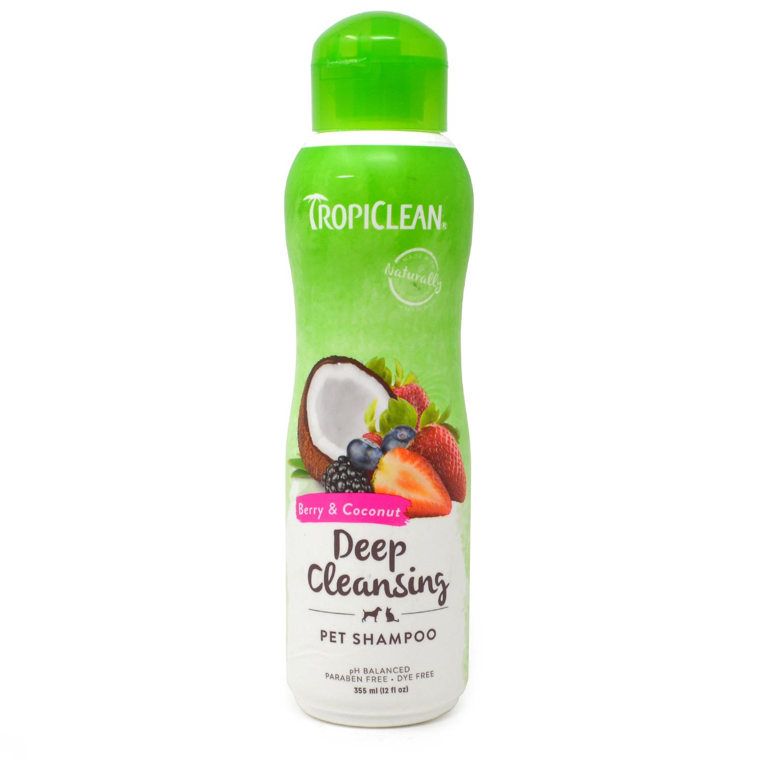 Front of a bottle of Tropiclean Berry and Coconut Pet Shampoo