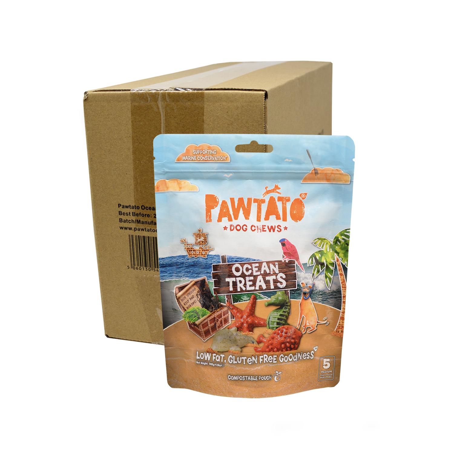 A bulk case of Medium Pawtato Ocean Treats Vegan Grain Free Dog Chews