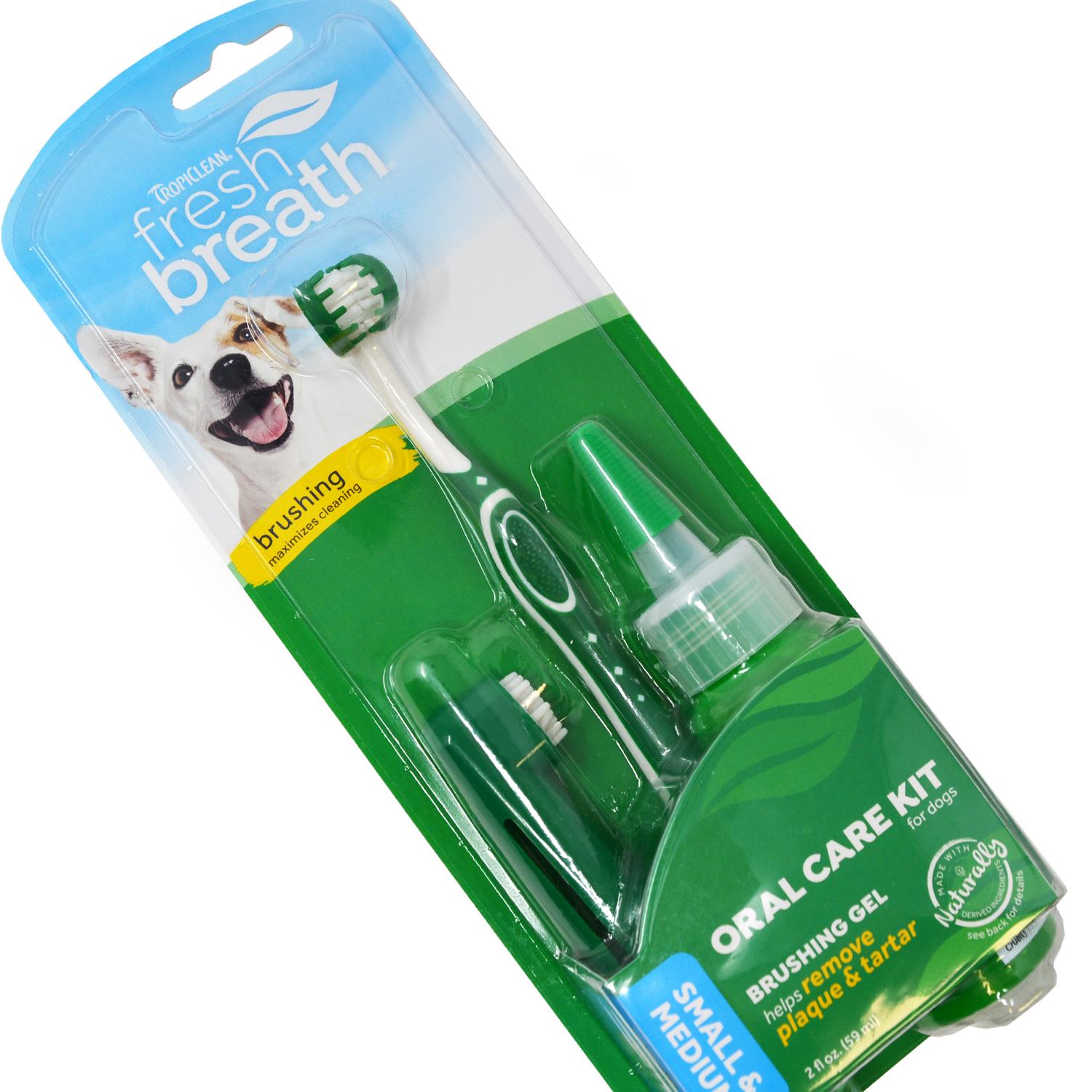 Close up of a TropiClean Oral Care Kit for small dogs and cats