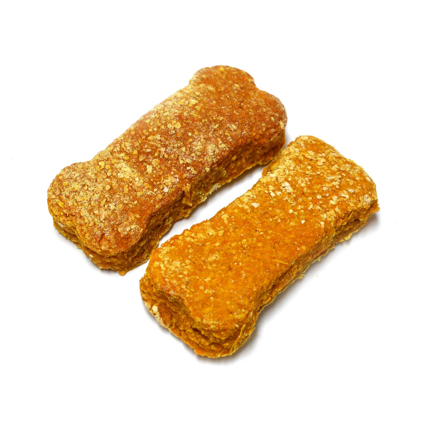 Two Booster Sweet Potato, Peanut Butter and Turmeric vegan bone shaped dog biscuits