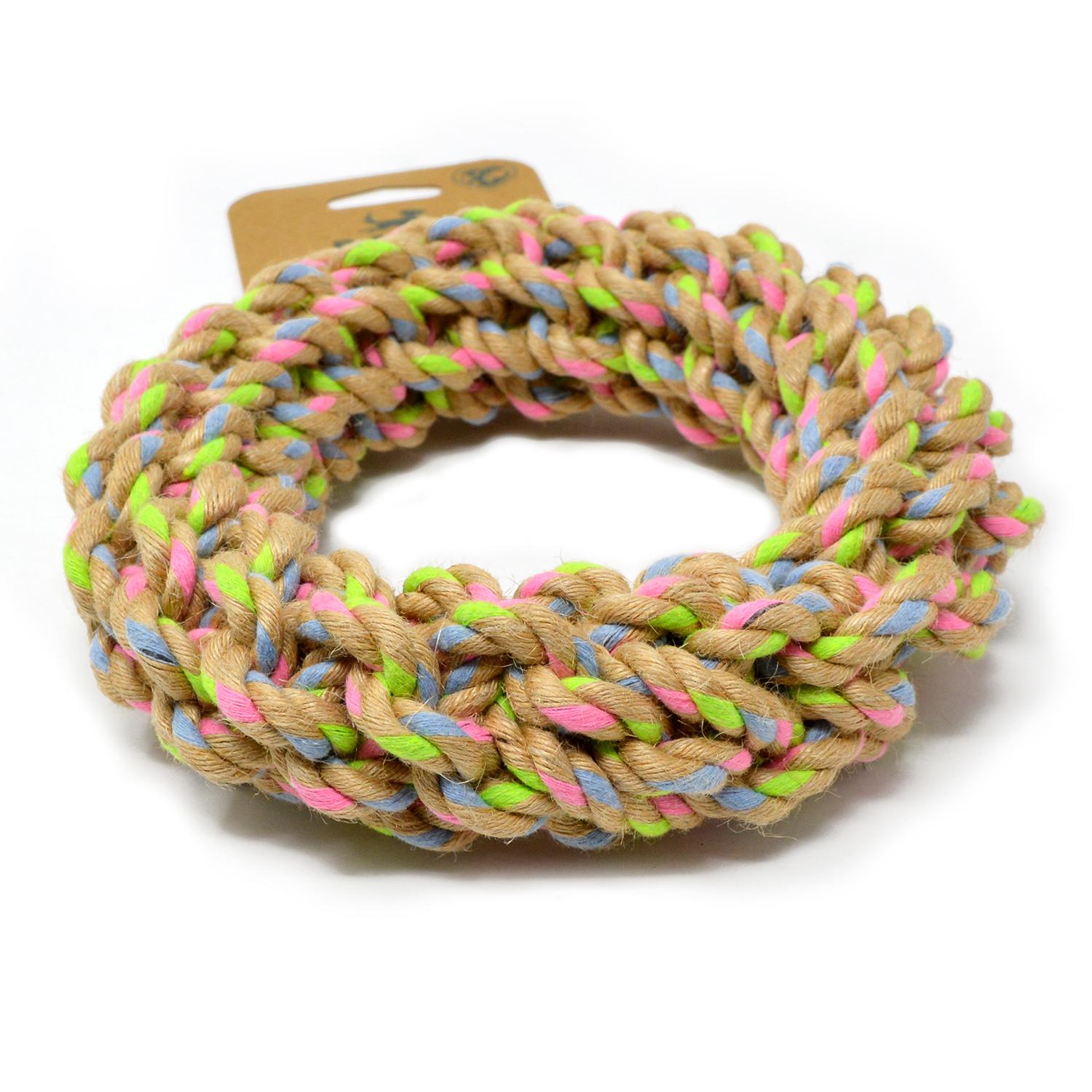 Close up of a Large Beco Knotted Hemp Rope Ring Dog Toy