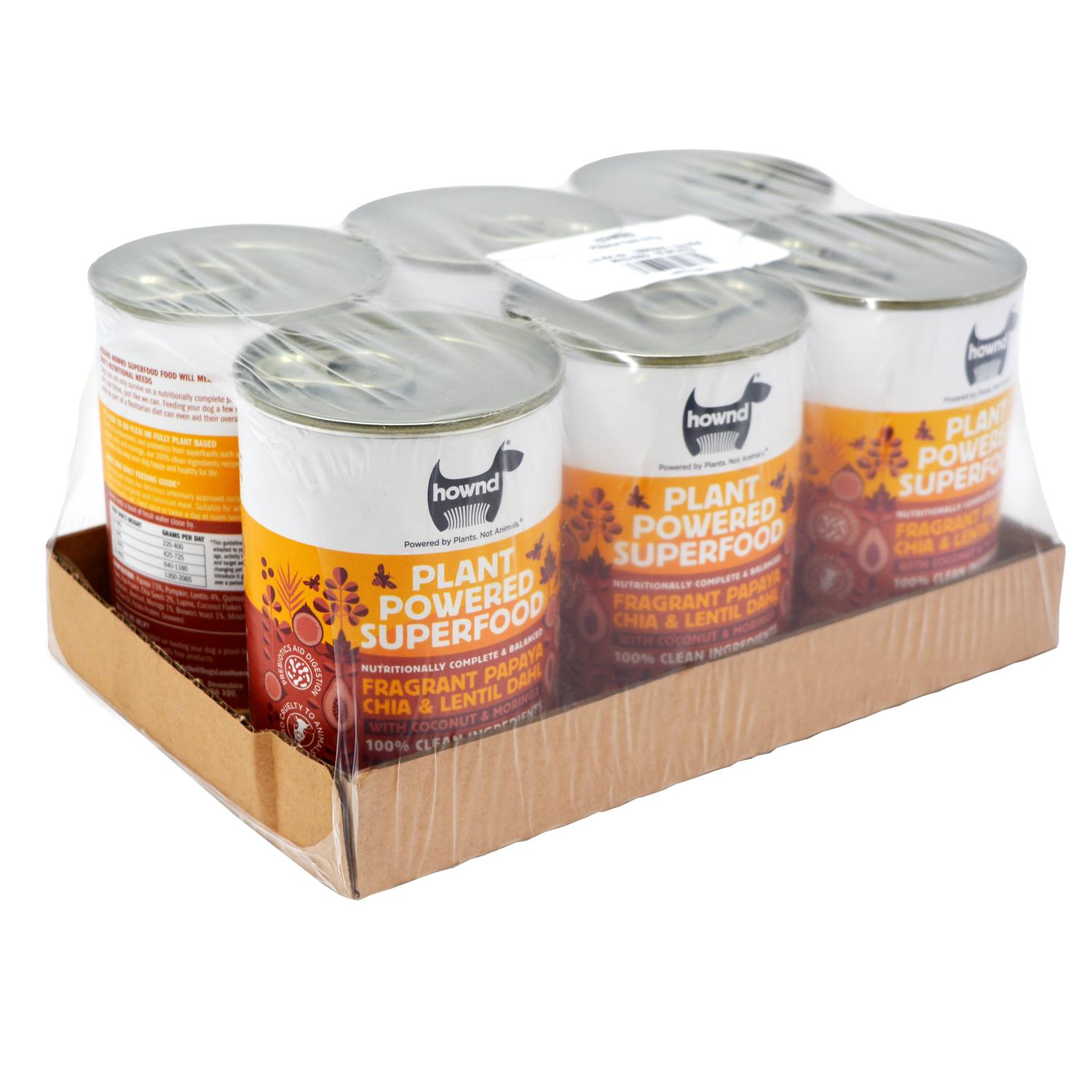 A bulk case of Hownd Papaya, Lentil and Chia Dahl Complete Vegan Dog Food