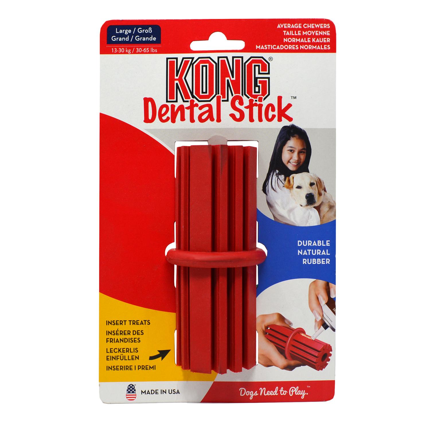 A Large Red Kong Dental Stick Dog Toy