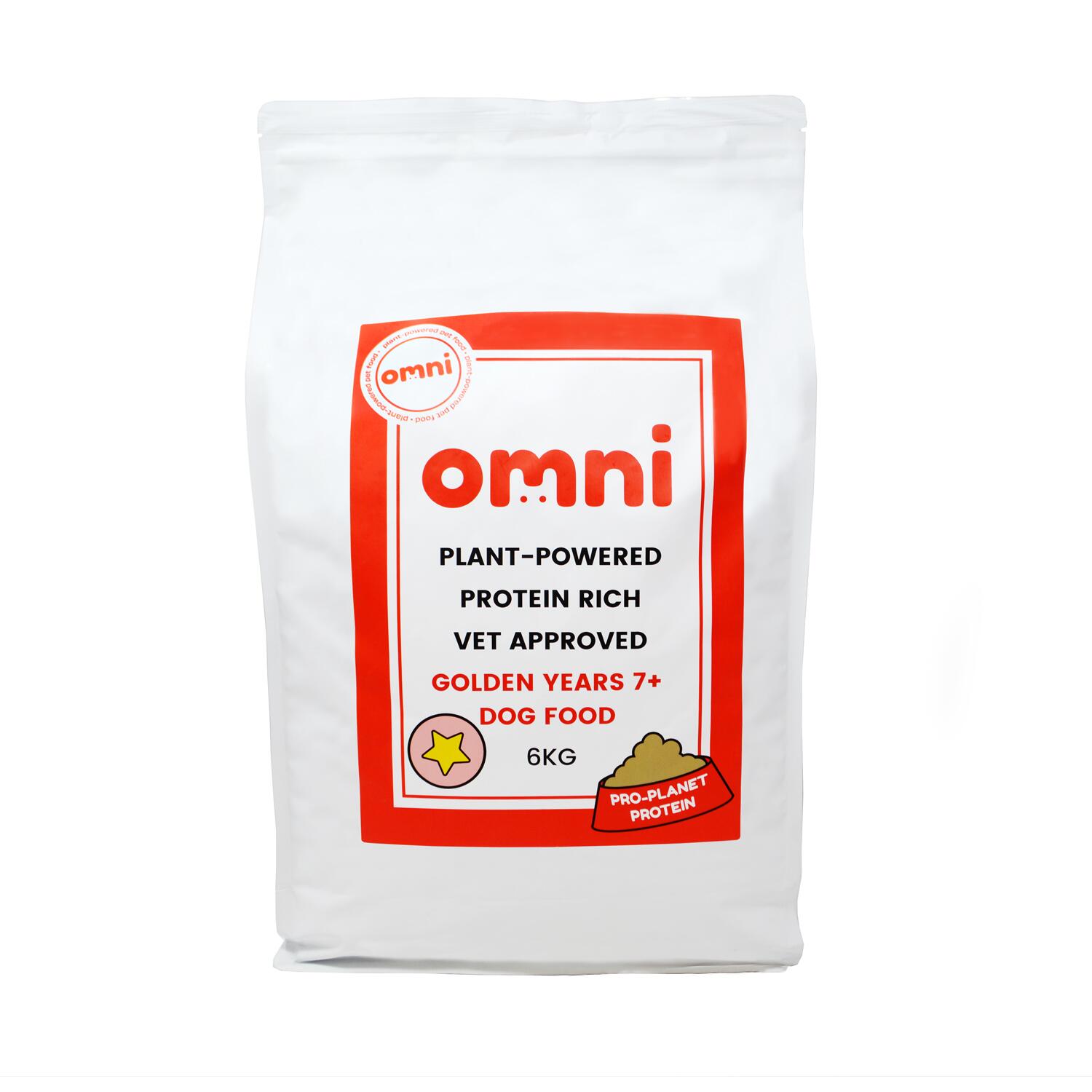 Front of a 6kg Bag of Omni Plant Based Senior Dog Food
