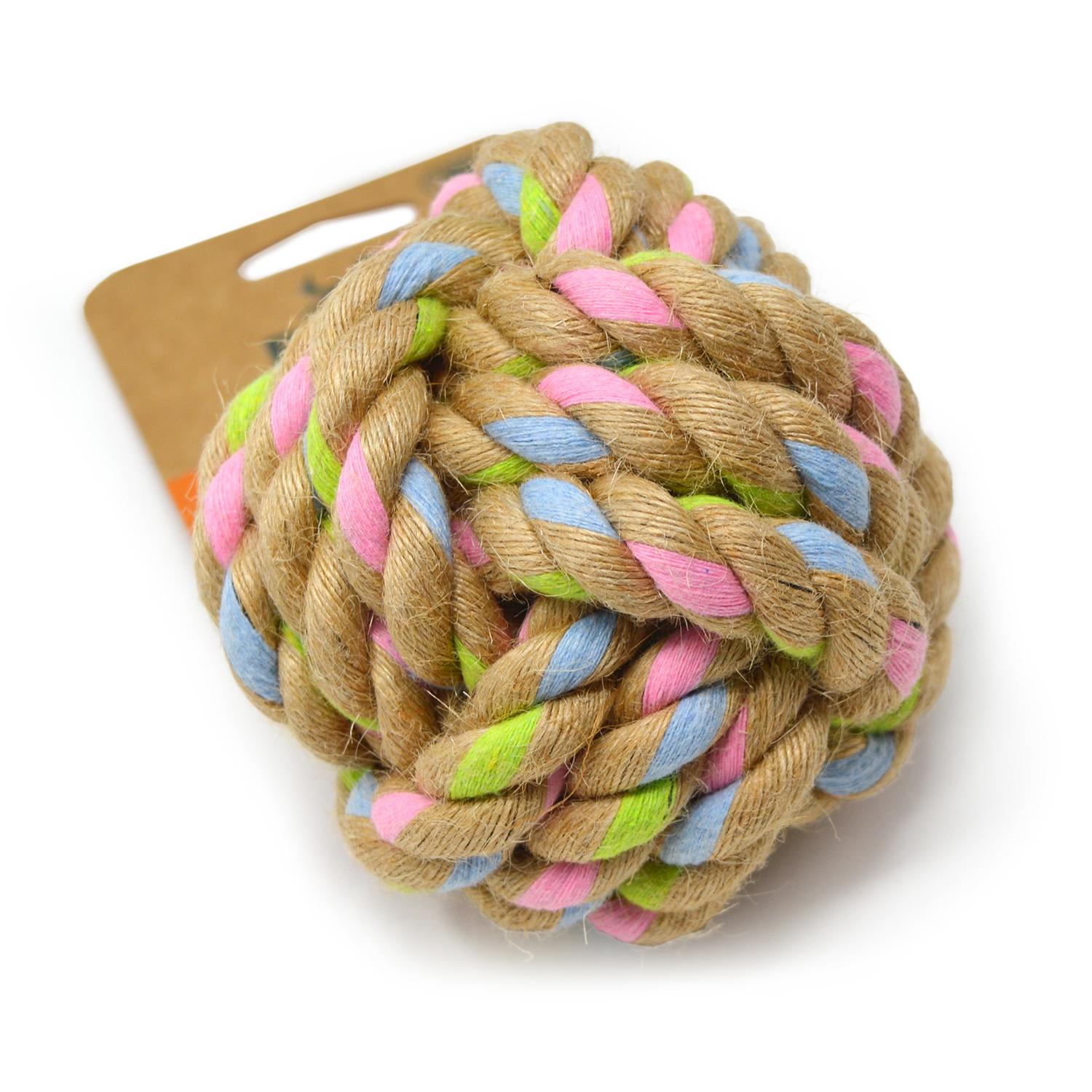 Close up of a Large Beco Natural Hemp Knot Rope Ball Dog Toy