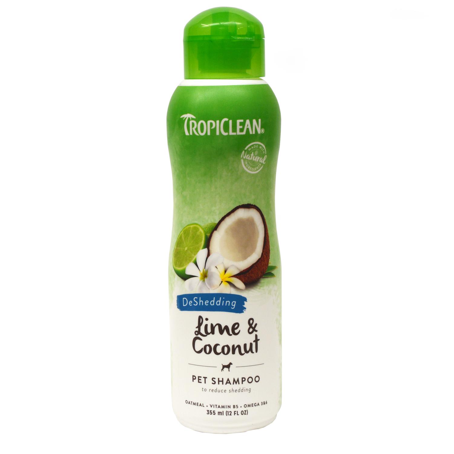 Front of a bottle of Tropiclean Lime and Coconut Pet Shampoo