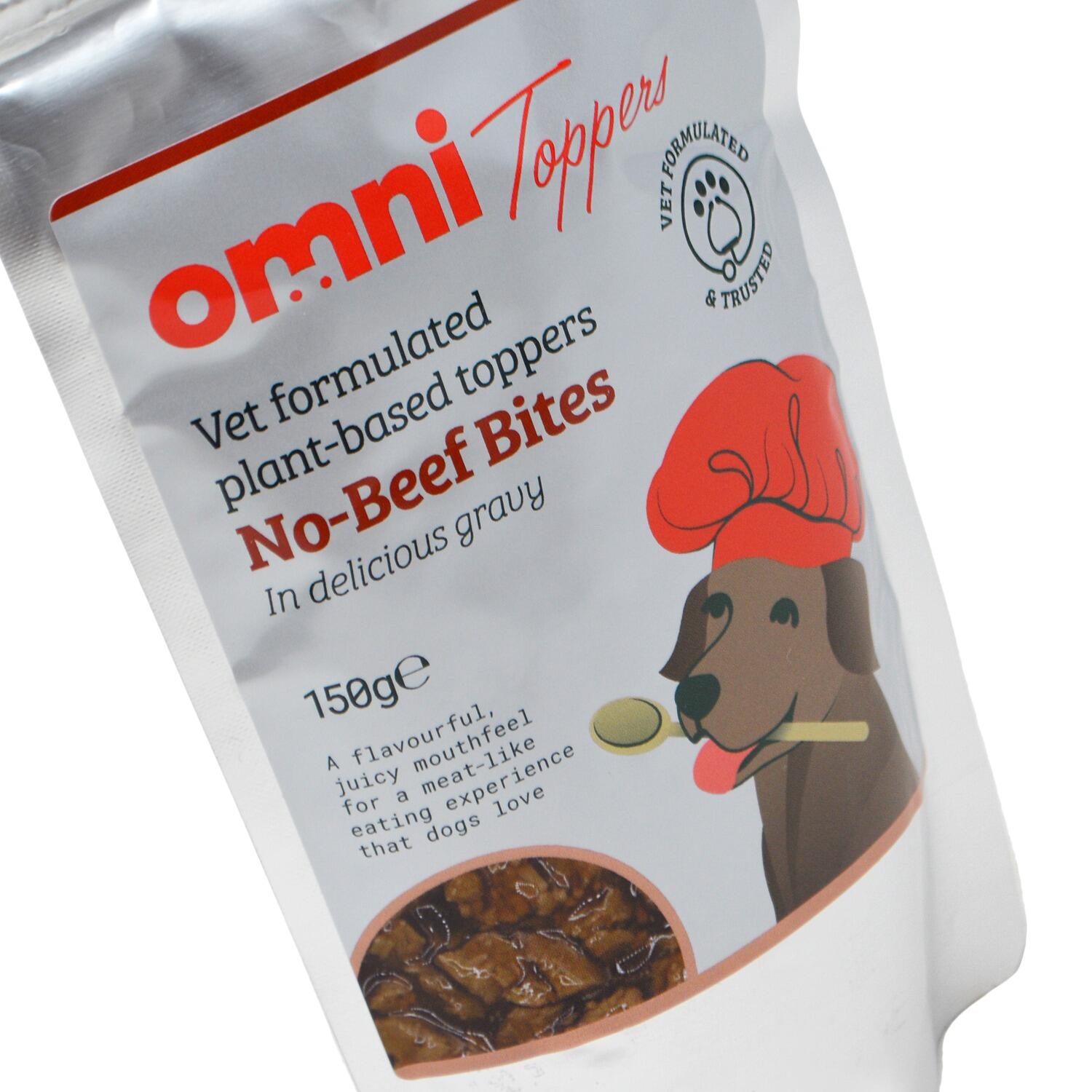 Angled View of a pack of Omni Vegan Meat Free Dog Food Topper