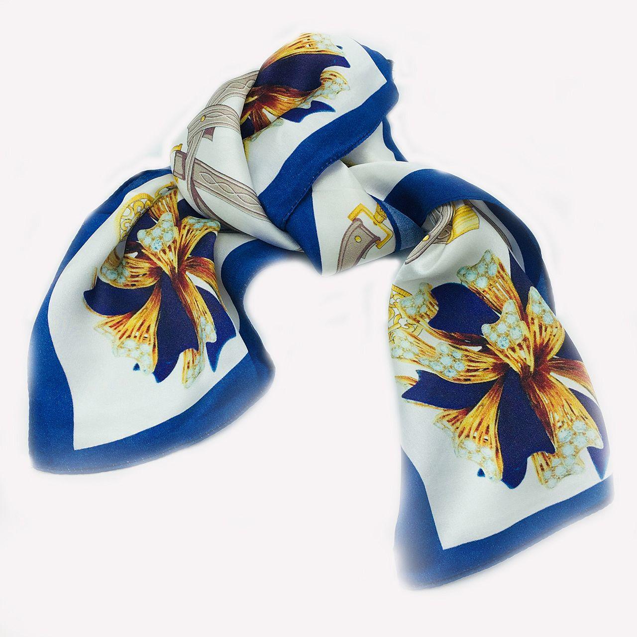 Silk Neck Scarf Bordered Ribbons