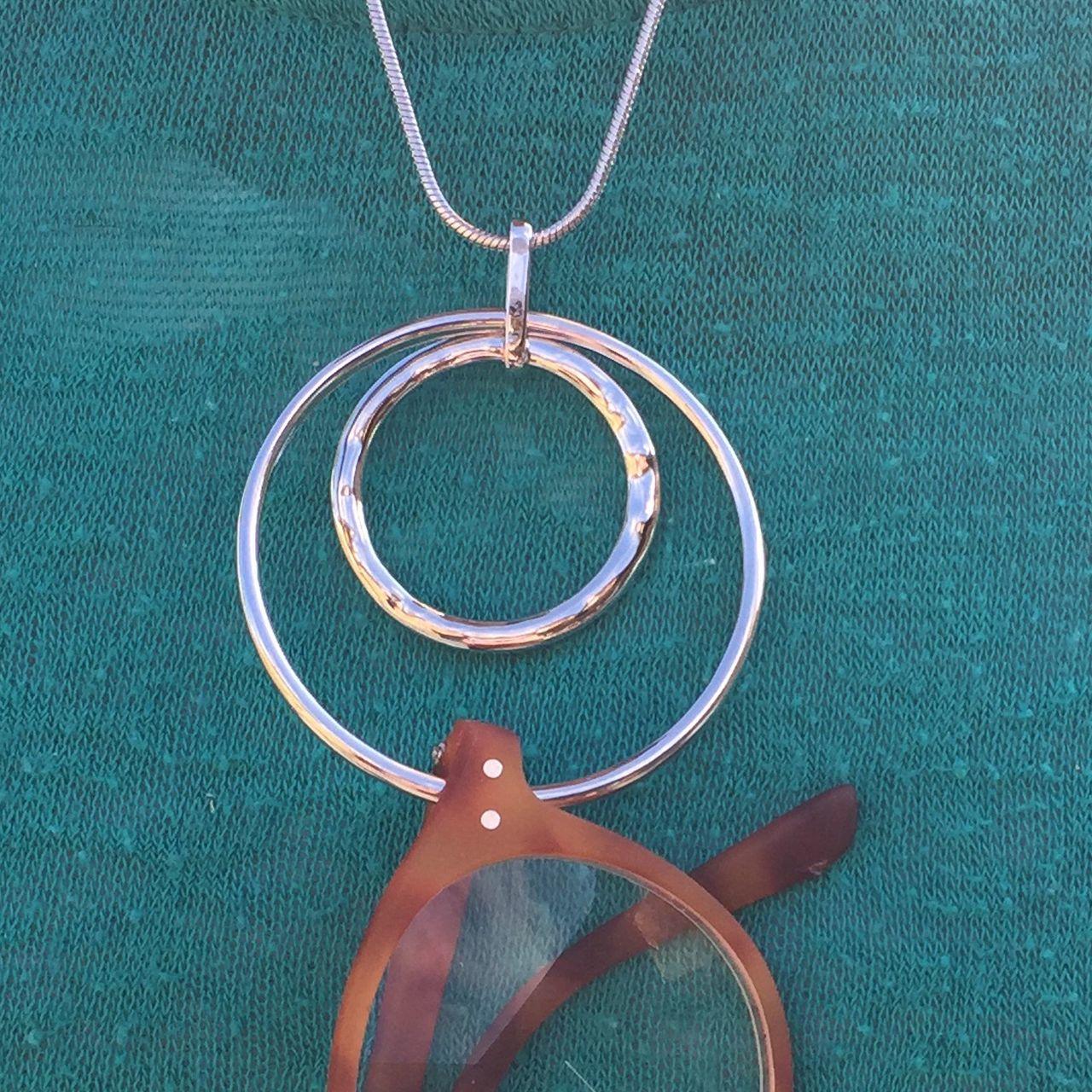 Spec Necklace Two Circles Silver Finish