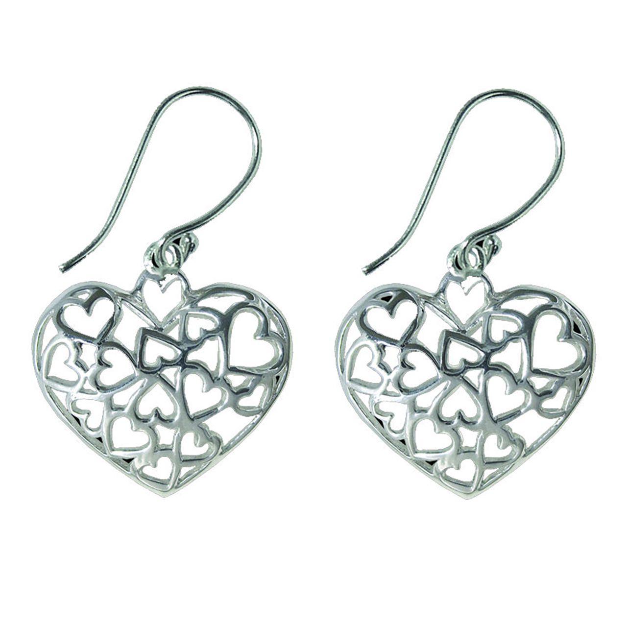 Silver Plated Trellis Heart Earrings