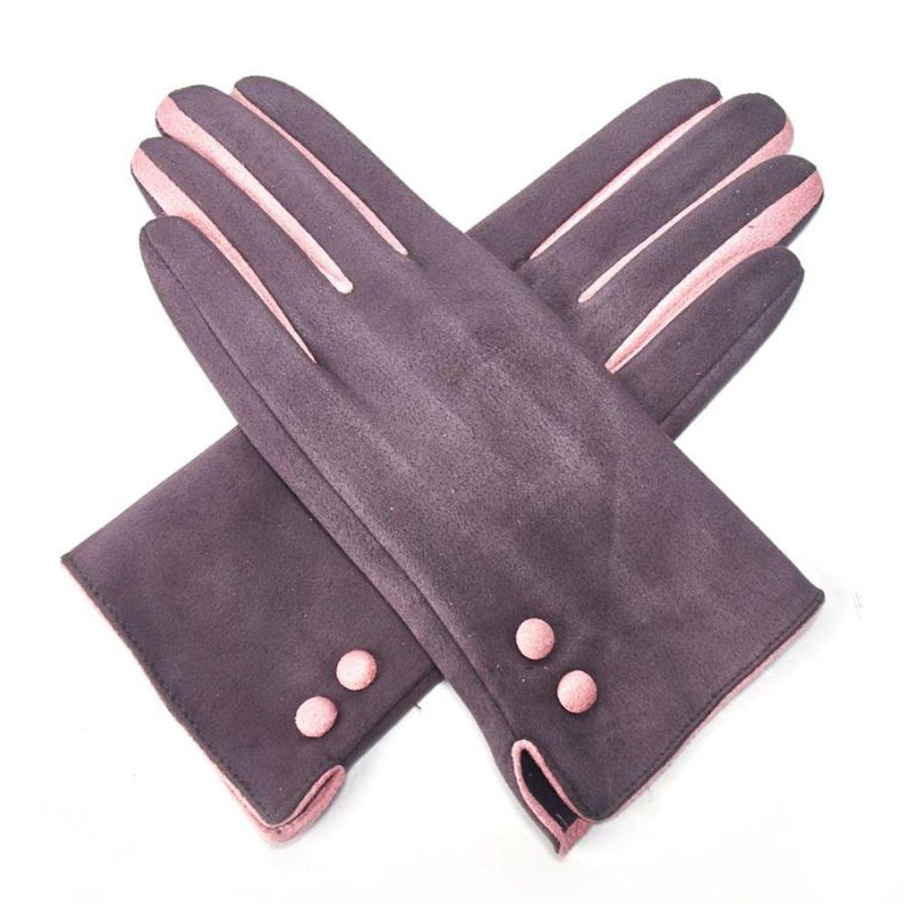 Button Trimmed Two Tone  Fabric Gloves