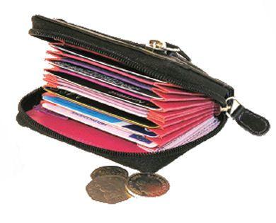 Leather Concertina Credit Card Case Securely Zipped
