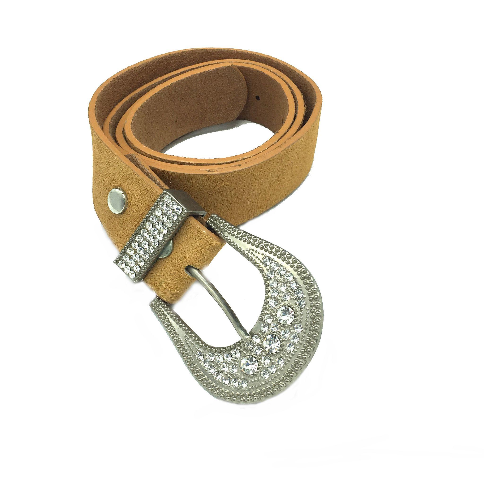 Cowhide Belt with Crystall Studded Buckle