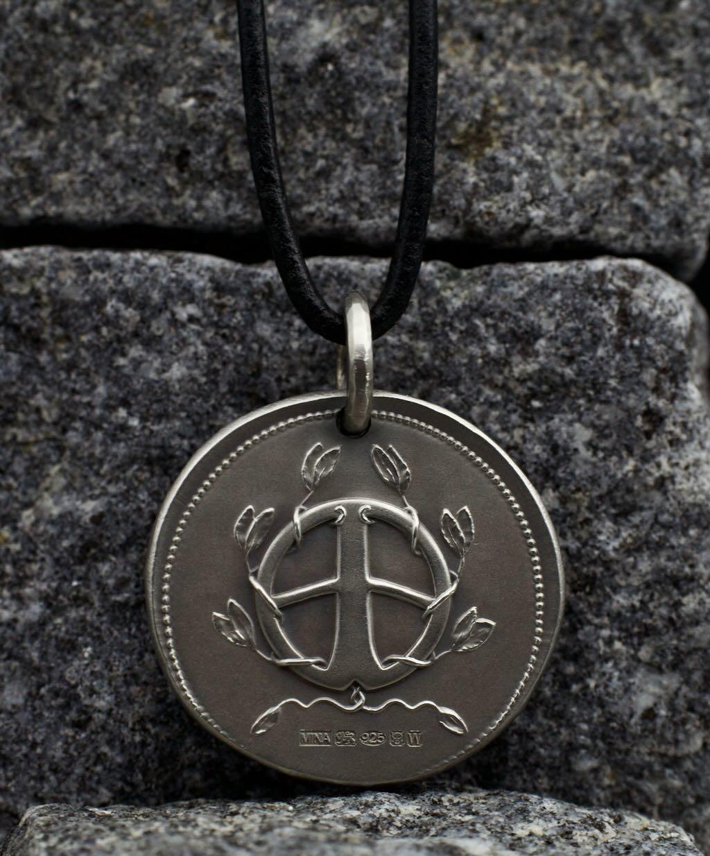 Silver Pendant Coil & Laurel on Black Leather Necklace
