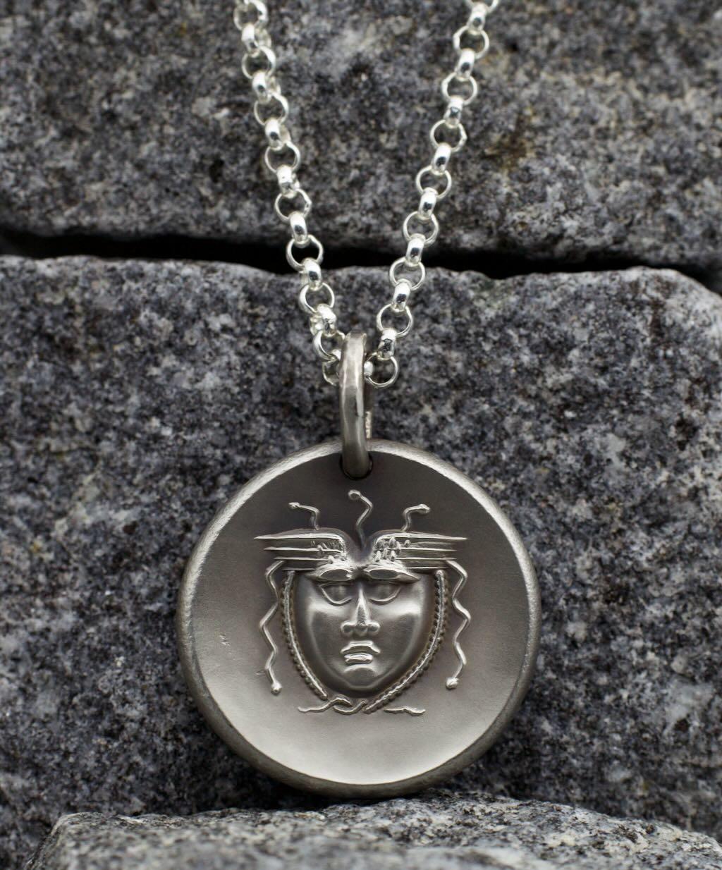 Silver Medusa Celtic Pendant with Silver Medium Belcher Chain