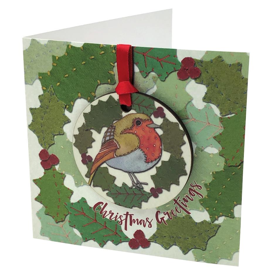 Stitched Robin Christmas card and bauble