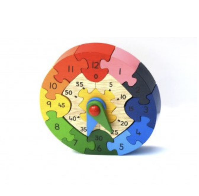 WOODEN TEACHING CLOCK PUZZLE WITH HOUR AND MINUTE HANDS