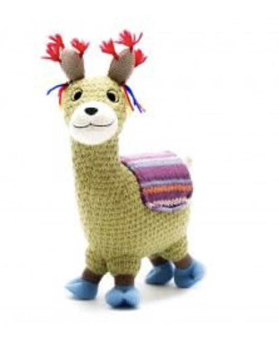 KNITTED LLAMA SOFT TOY WITH PURPLE BLANKET