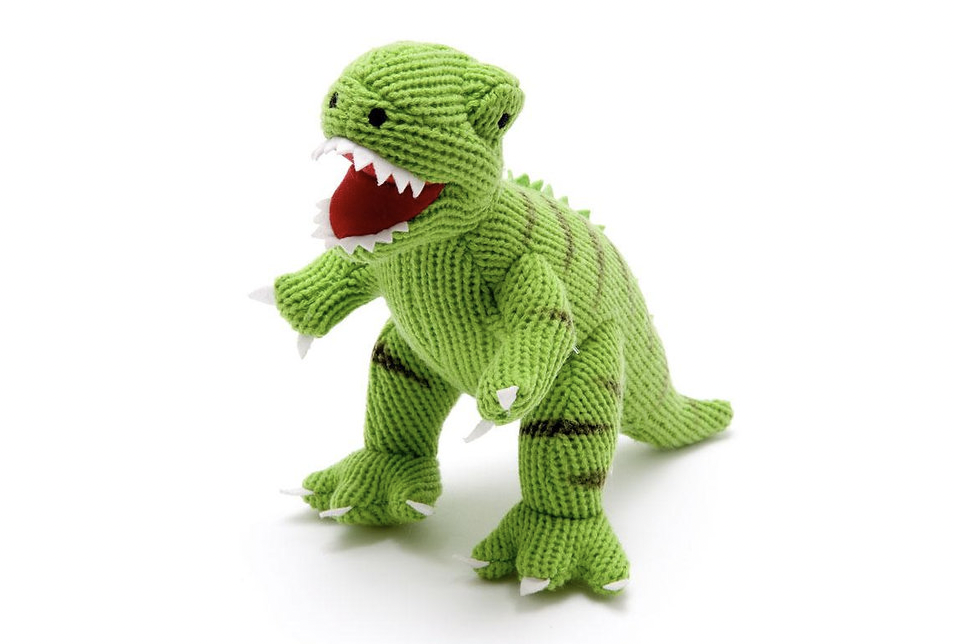 DINOSAUR SOFT TOY, KNITTED GREEN T REX TOY