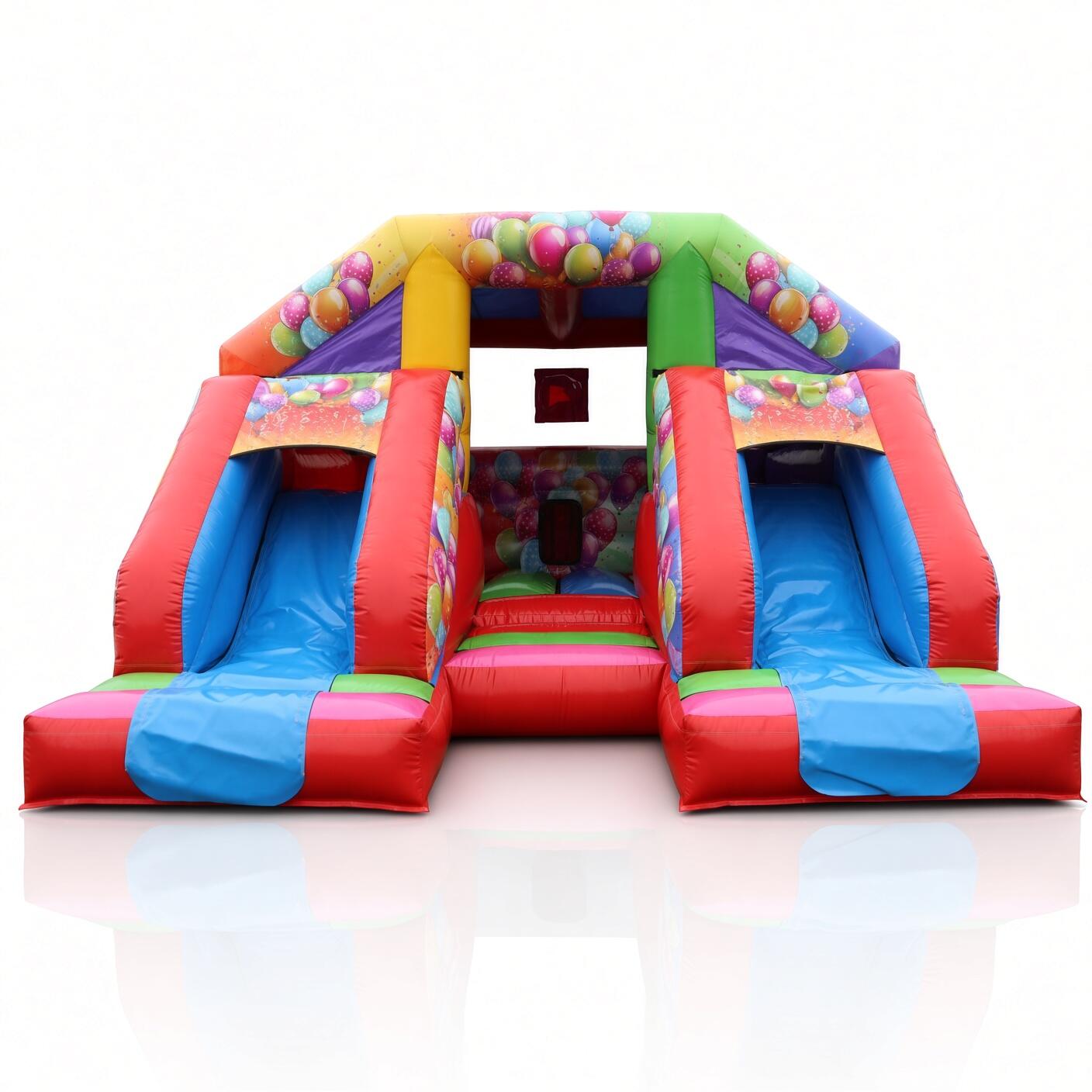 Play Rug Front View 15ft x 18ft Party 2026 Multi Twin Front Slide Combo - Disco Ready
