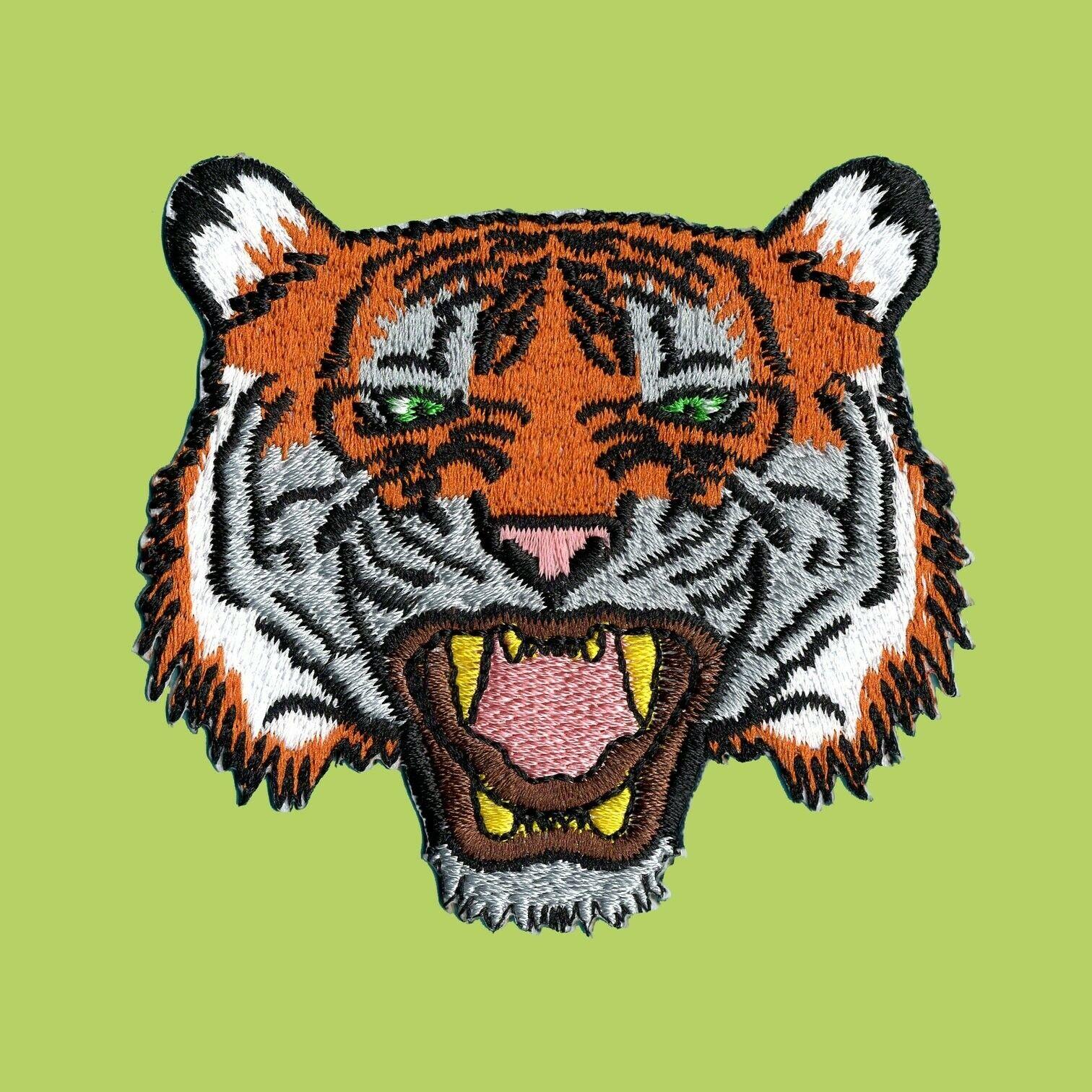 Tiger Easy Iron On Patch fierce roar Indian Bengal orange animal face head  kids