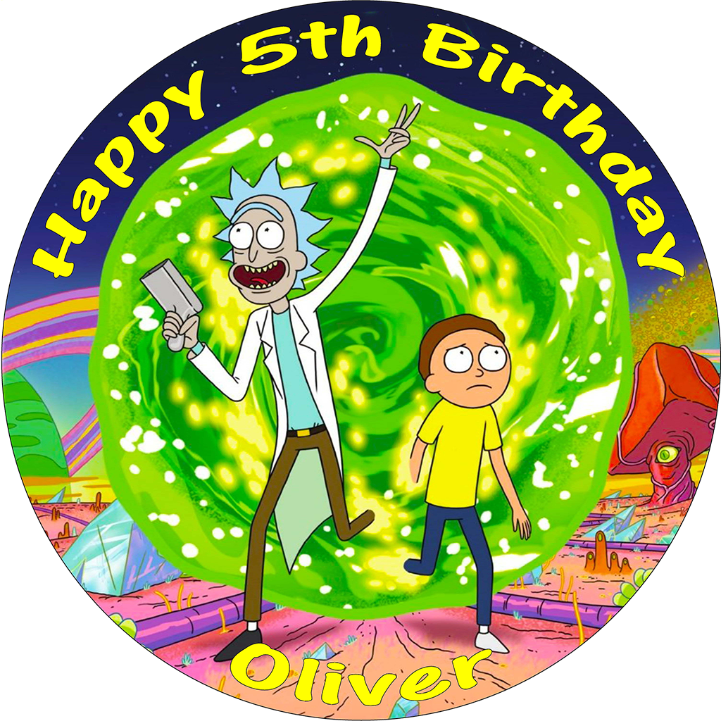 RICK AND MORTY PERSONALISED ROUND EDIBLE CAKE TOPPER