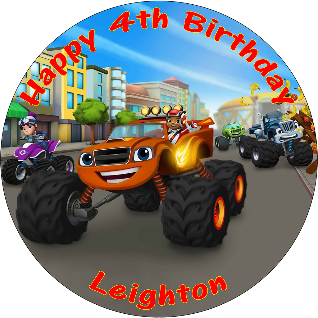 BLAZE AND THE MONSTER MACHINES ROUND EDIBLE PRINTED BIRTHDAY CAKE TOPPER