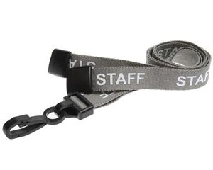 15mm Staff Lanyard – Grey with White Print, Safety Breakaway & J-Clip (10 Pack) - SKE Direct Sales Ltd