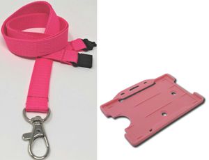 Plain Pink Lanyard with matching Plastic Card Holder | Pack 5- SKE Direct Sales