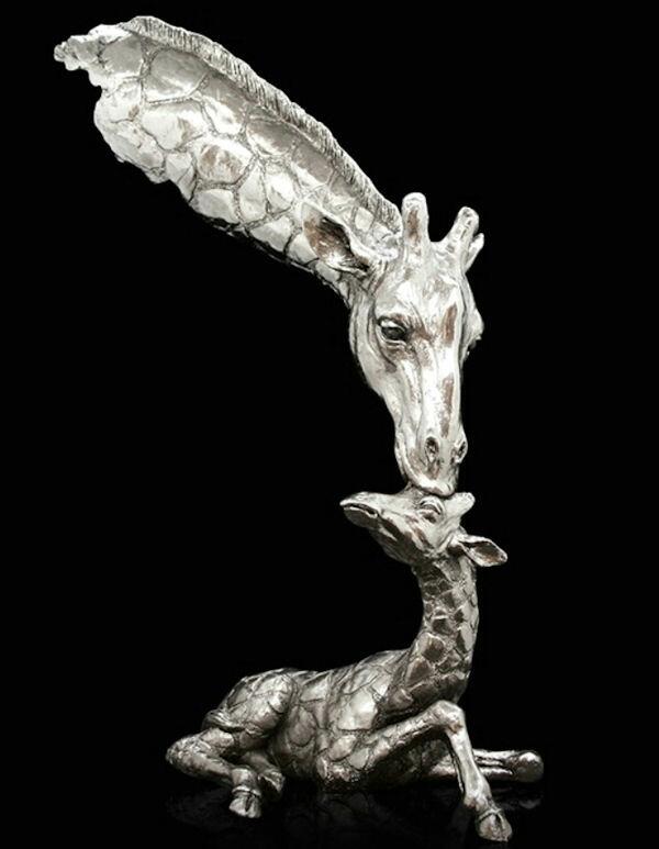 Richard Cooper Studio - Nickel Plated Resin - Giraffe Mother & Baby Calf