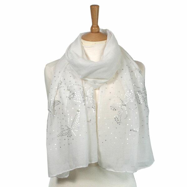 Butterfly Sequin Scarf - White