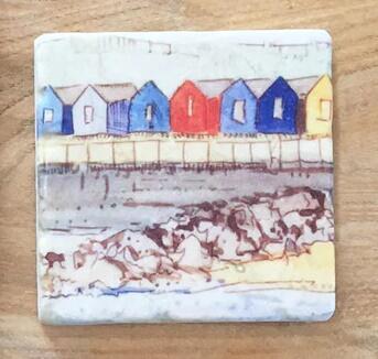 Country Creation - Small Marble Trivet - Beach Huts