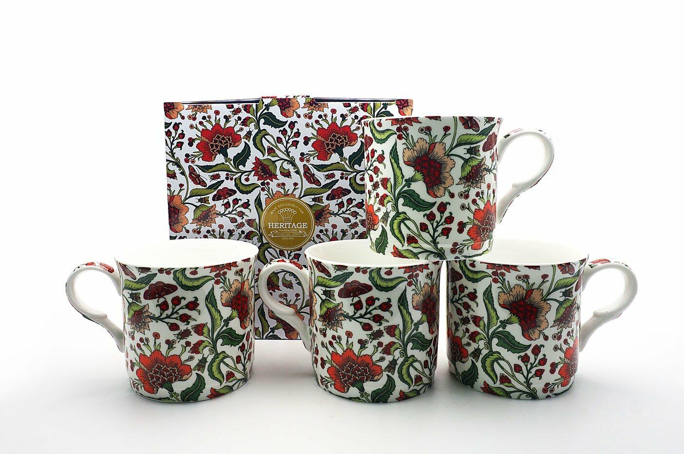 Heritage Bone China - Oriental Peony Mugs - Set of 4 Gift Boxed