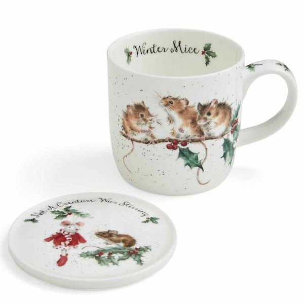 Royal Worcester Wrendale Designs - Mug and Coaster - Winter Mice