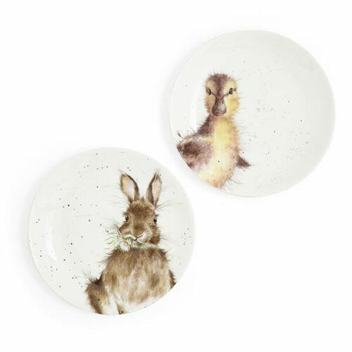 Royal Worcester Wrendale Designs - Coupe Plate 16.5cm 6.5in Set of 2 - Bunny & Duckling