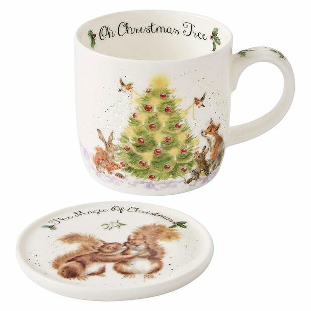Royal Worcester Wrendale Designs - Mug and Coaster - Oh Christmas Tree