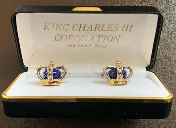 Crown Cufflinks Purple in King Charles III Coronation Gift Box