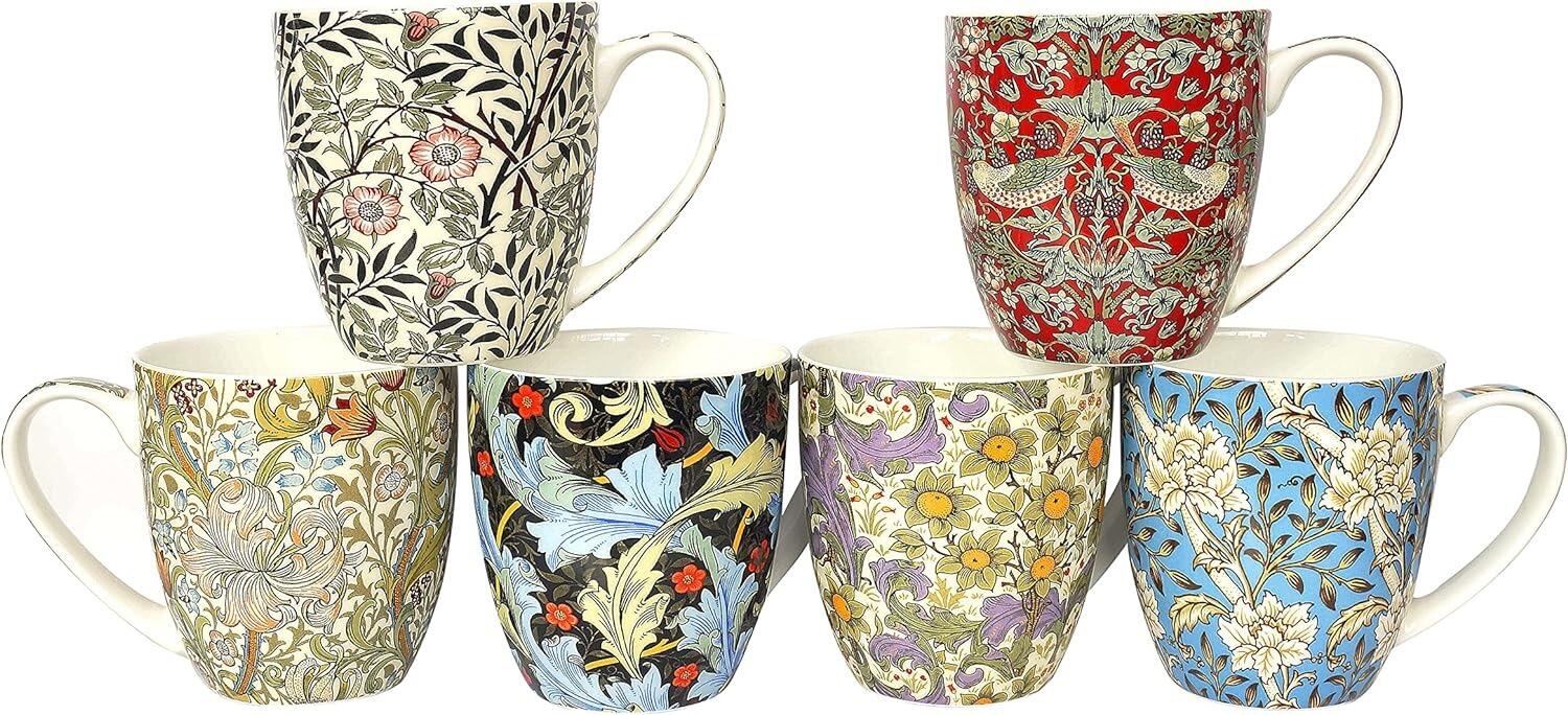 Heritage Bone China - William Morris DH Mugs - Set of 6