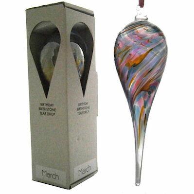 Amelia Art Glass Birthstone Teardrop - March - Multicoloured