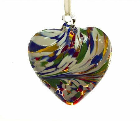 Amelia Art Glass Friendship Birthstone Heart - Medium - Opal - October