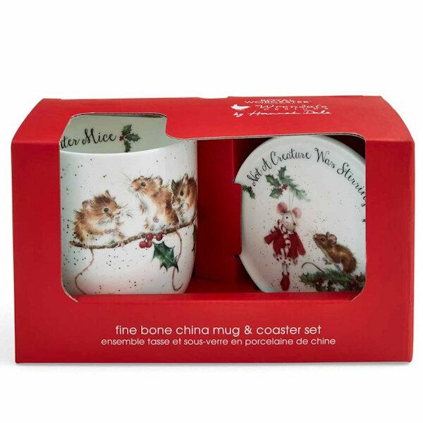 Wrendale Designs Mug and Coaster Set Winter Mice