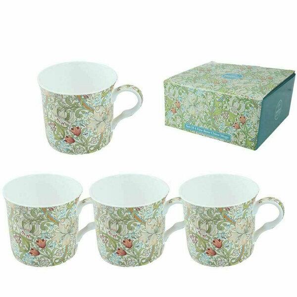 Heritage Bone China - Golden Lily Mugs - Set of 4 Gift Boxed