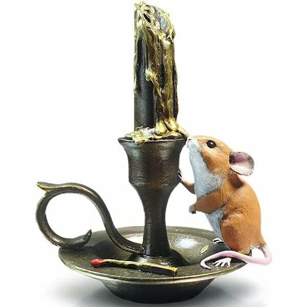 Cold Cast Bronze Hand Painted Mouse on Candlestick by Michael Simpson